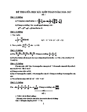 Đề thi giữa học kì 1 môn Toán 7